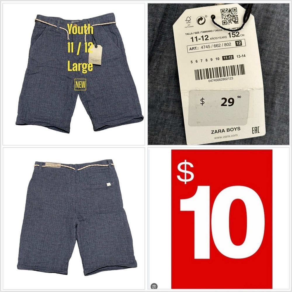 Zara Boys Youth 11/12 Large Shorts Chino Khakis Navy Blue Adjustable Stretch NWT